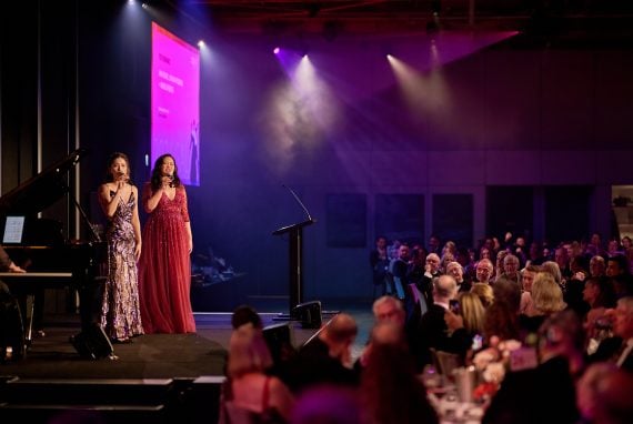 Two of Opera Queensland former young artists at the Opera Queensland Gala at Howard Smith Wharves in Brisbane